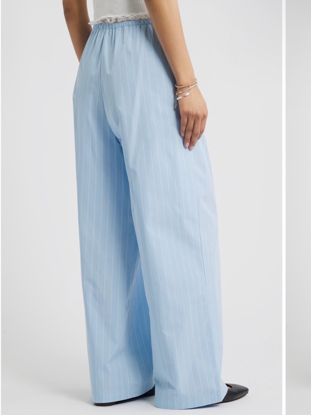 Wide-Leg Pinstripe Pants in Light Blue